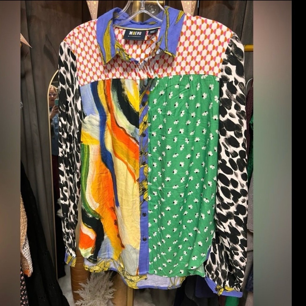Anthropologie x Maeve The Paz Mixed Print Button down Shirt - Picture 6 of 7